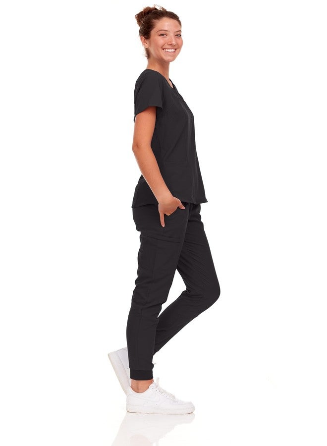 Natural Uniforms Womens Cool Stretch Jogger Scrub Set with Regular and Petite Sizes (Black, XX-Large) - Image 2